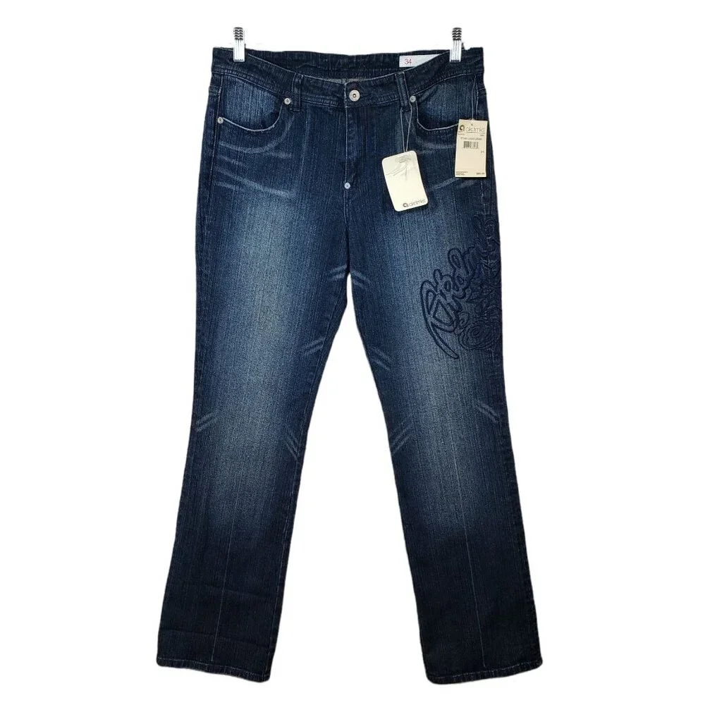 Akdmks Star Logo Jeans Unisex 34 x 33 Embroidered Graphic Bootcut Streetwear Y2K